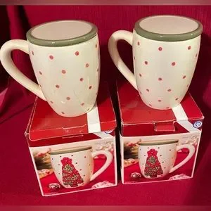 American Atelier | Kitchen | Set Of Two American Atelier At Home 2 Oz  Christmas Tree Mugs Hand Painted Used | Poshmark